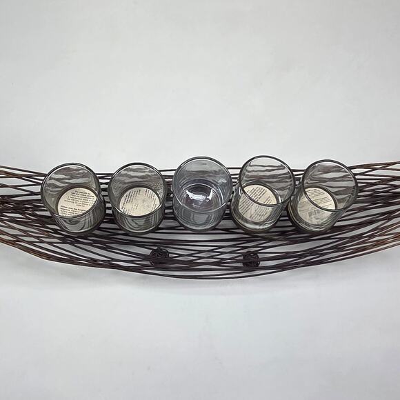 Rustic Metal 5 Candle Centerpiece Holder Brown Intertwined Table Decor 24” Long - Picture 3 of 14
